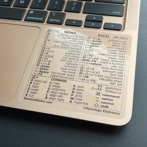 Synerlogic for Mac Word & Excel Shortcuts Cheat Sheet Sticker | Quick Reference Keyboard Shortcut Stickers | Word Excel Shortcuts Sticker MacBook Air/Pro (Clear/Black) - Image 2