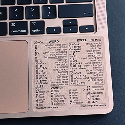 Synerlogic for Mac Word & Excel Shortcuts Cheat Sheet Sticker | Quick Reference Keyboard Shortcut Stickers | Word Excel Shortcuts Sticker MacBook Air/Pro (Clear/Black) - Image 1