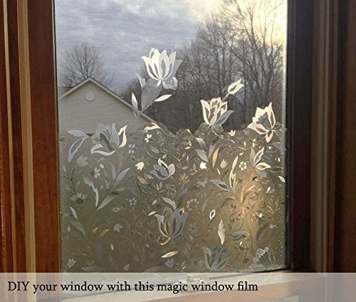 NIVIY Window Privacy Film with Installation Tools, Bathroom Frosting Decorative Window Stickers, 3D Static Cling Windows Covering Decorative Flower Privacy Film for Home 17.7" x 78.7" - Image 3
