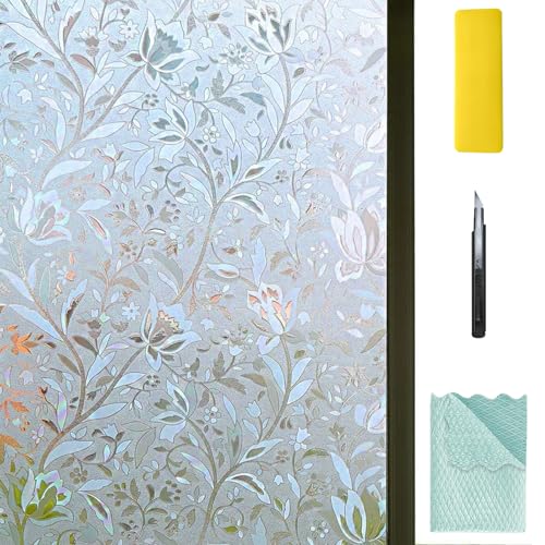 NIVIY Window Privacy Film with Installation Tools, Bathroom Frosting Decorative Window Stickers, 3D Static Cling Windows Covering Decorative Flower Privacy Film for Home 17.7" x 78.7" - Image 1