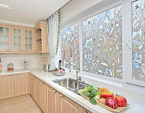 NIVIY Window Privacy Film with Installation Tools, Bathroom Frosting Decorative Window Stickers, 3D Static Cling Windows Covering Decorative Flower Privacy Film for Home 17.7" x 78.7" - Image 4