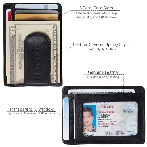 Alpine Swiss RFID Dermot Money Clip Front Pocket Wallet For Men Leather Comes in a Gift Box Black - Image 3