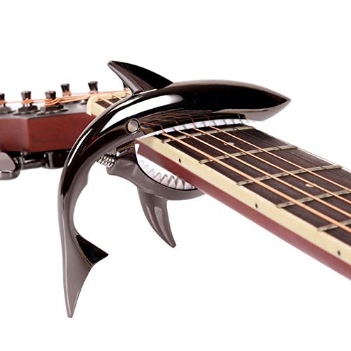 JINWEE Shark Guitar Capo Pretty Cool Capo for Electric Acoustic Classical Guitar Ukulele Zinc Alloy Spring Capo (Black) - Image 1