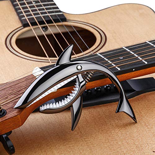 JINWEE Shark Guitar Capo Pretty Cool Capo for Electric Acoustic Classical Guitar Ukulele Zinc Alloy Spring Capo (Black) - Image 2