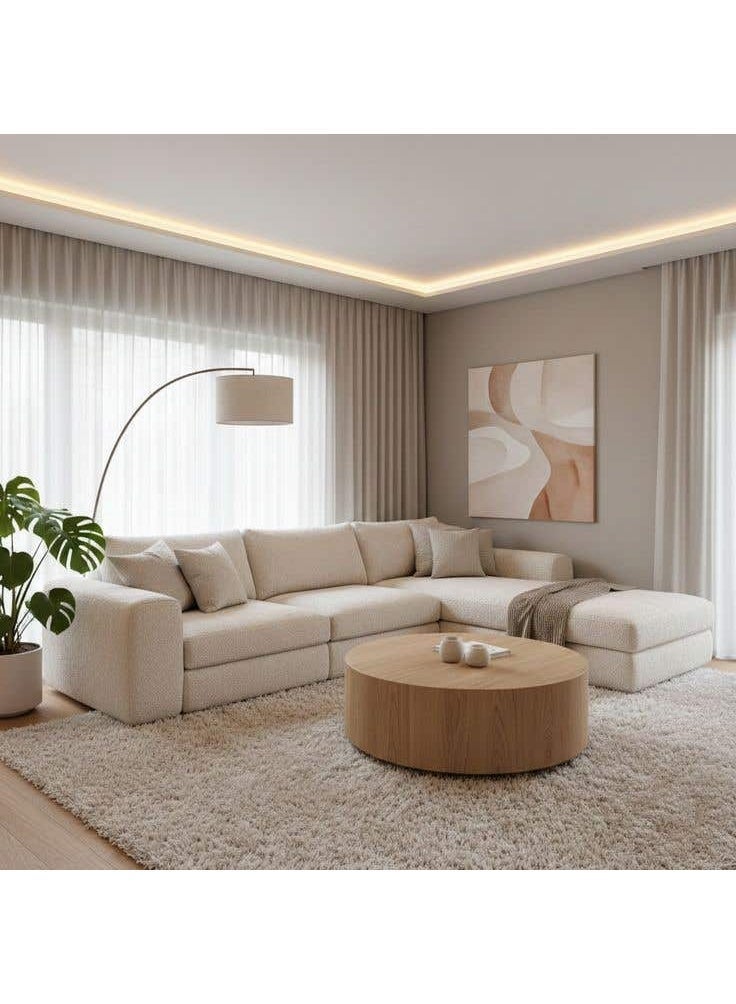 بيغ بيج كنبة ركنة مودرن، خشب زان، قماش قطيفة، بيج، 300x200x70 سم، اتجاه يمين - Image 1