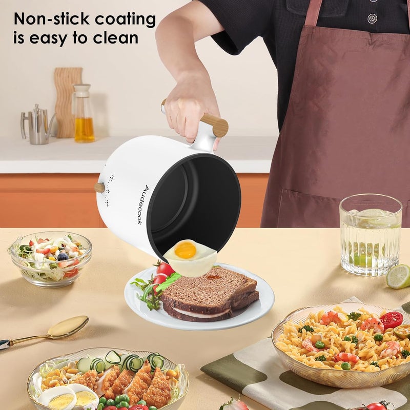 Audecook قدر أوديكوك الكهربائي مع مبخرة، سعة 1.8 لتر، طباخ سفر صغير محمول، مقلاة كهربائية غير لاصقة متعددة الوظائف للقلي/الطبخ/التبخير، مثالية لنودلز الرامن/المعكرونة/البيض/الحساء/الشوفان (أبيض) - Image 4