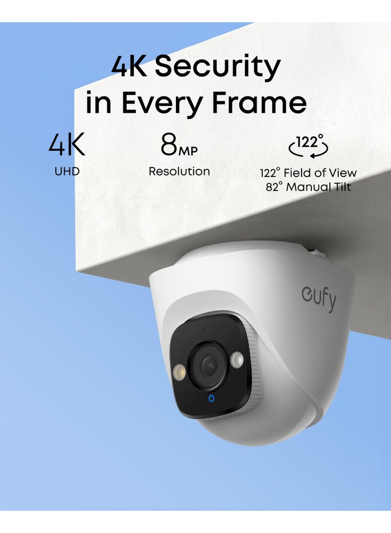 eufy كاميرا CCTV توريت من eufy Security E41، إضافة، مراقبة خارجية سلكية، 4K UHD، زاوية رؤية 122°، رؤية ليلية ملونة F1.6، تسجيل على مدار 24/7، كشف الذكاء الاصطناعي للأشخاص/المركبات/الحيوانات الأليفة، أضواء حمراء وزرقاء، IP67 - Image 2