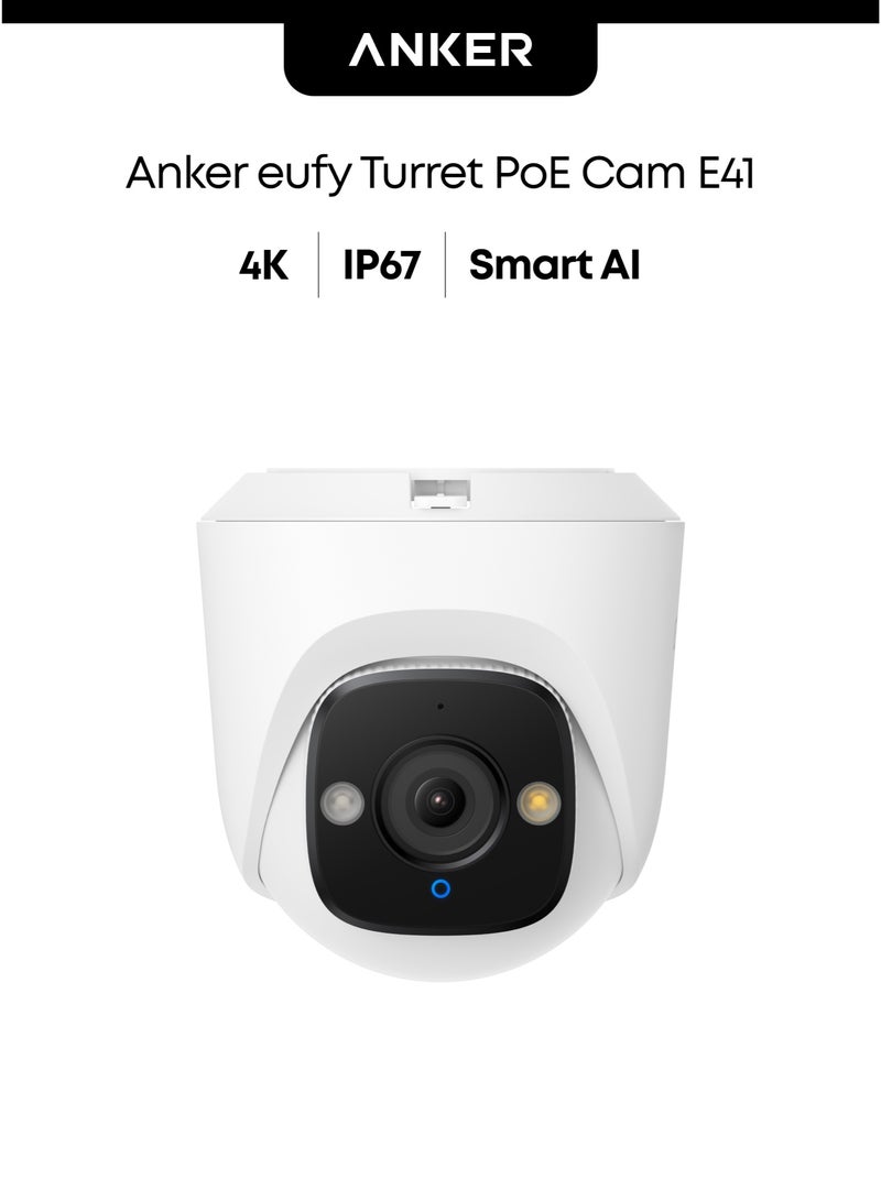 eufy Security PoE Turret CCTV Camera E41 Add-On, Wired Outdoor Surveillance, 4K UHD, 122° FOV, F1.6 Colour Night Vision, 24/7 Recording, Person/Vehicle/Pet AI Detection, Red & Blue Lights, IP67 - Image 1
