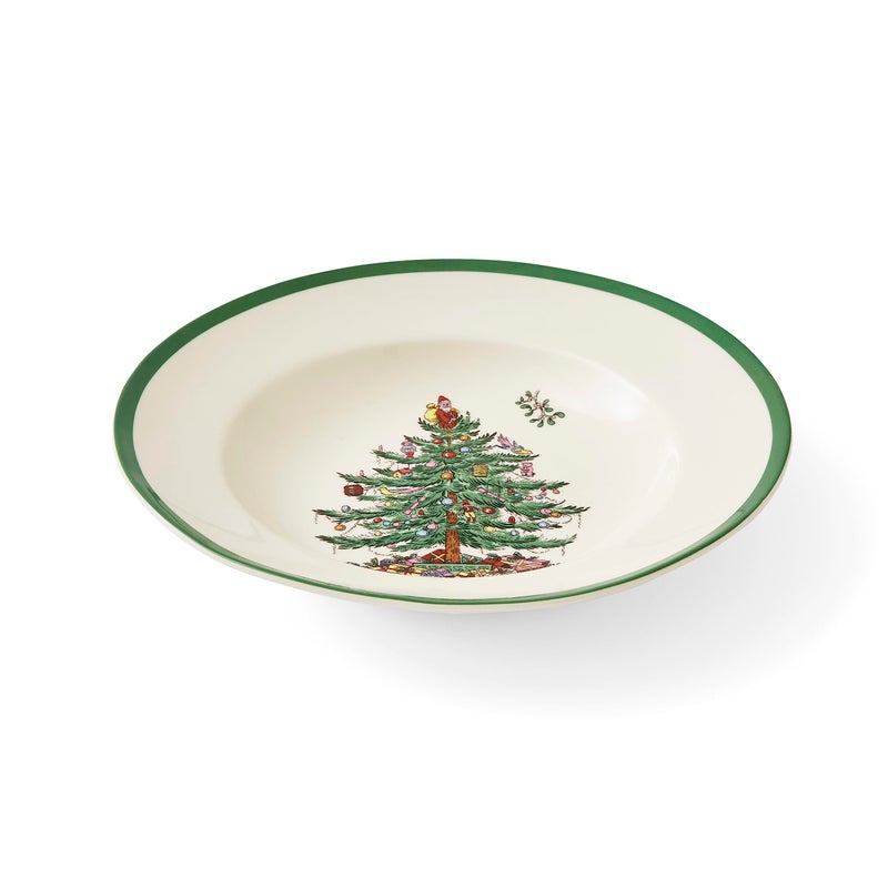 Spode Christmas Tree 9"" Soup Plate (Set of 4) - Stoneware Soup Bowls with Festive Tree Design & Green Rim  Ideal for Serving Soup  Pasta  Salad - Microwave & Dishwasher Safe Holiday Dinnerware - Image 2