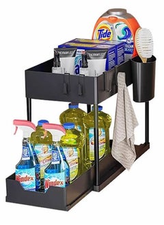 Generic Under Sink Organizers and Storage, 2-Tier Bathroom Sink Organizer with 2Hanging Cup and 8Hooks, Multi-purpose Under Kitchen Cabinet Organizer, Durable and easy to install  - Image 1