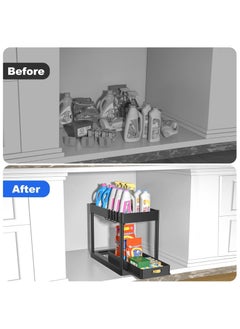 Generic Under Sink Organizers and Storage, 2-Tier Bathroom Sink Organizer with 2Hanging Cup and 8Hooks, Multi-purpose Under Kitchen Cabinet Organizer, Durable and easy to install  - Image 2