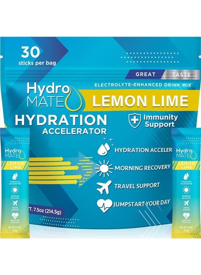 NatureWorks HydroMATE Electrolytes Powder Packets Lemon Low Sugar Hydration Accelerator Electrolyte Drink Mix Party Favors for Fast Liquid Dehydration Relief with Vitamin C 30 Count - Image 1
