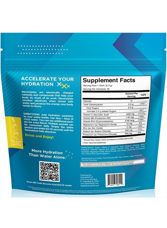 NatureWorks HydroMATE Electrolytes Powder Packets Lemon Low Sugar Hydration Accelerator Electrolyte Drink Mix Party Favors for Fast Liquid Dehydration Relief with Vitamin C 30 Count - Image 4