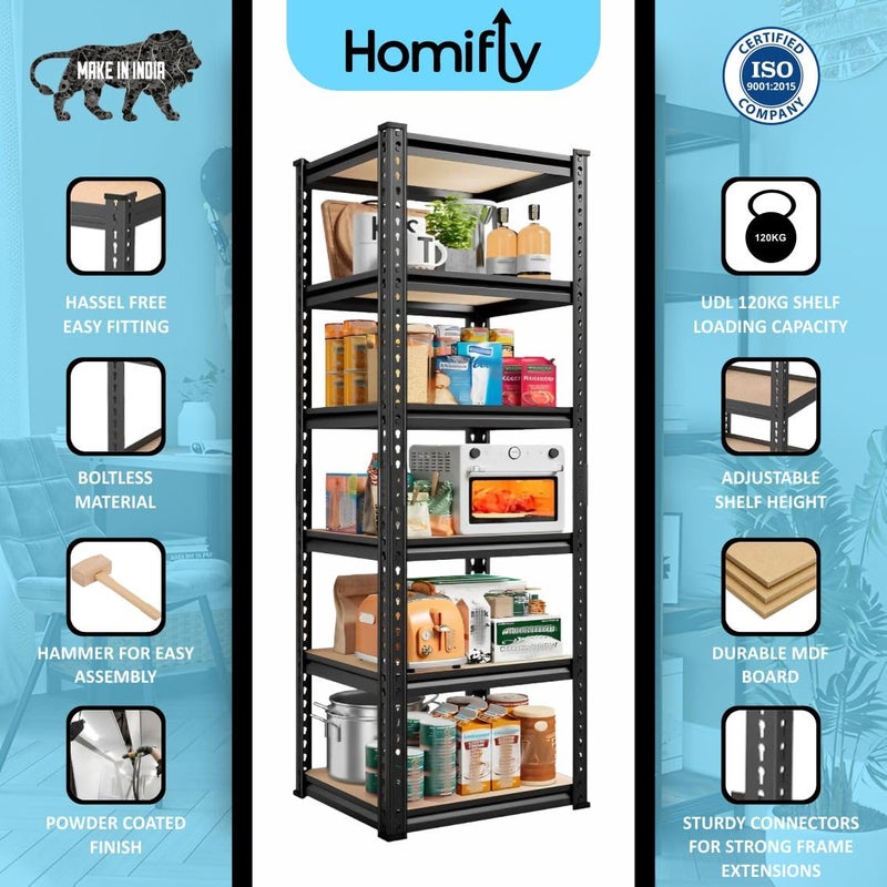 HOMIFLY HOMIFLY 5Tier Metal Adjustable Bolt Less Storage ShelvesHeavyDuty Rack for KitchenStorage for BedroomPantryWarehouseBooksCorner Storage CabinetDurable Organizer Shelving UnitBlack  - Image 4