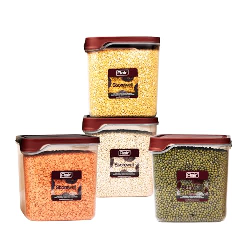 FLAIR Storewell Square Food Storage Containers Set of 4 (1800 ML)- Maroon, Air Tight Containers for Kitchen Storage Ideal kitchen box for Rice, Atta and Grains, BPA-Free, Food Grade - Image 1
