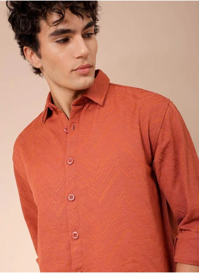 شركة المرآب الهندية Men Relaxed Fit Solid Full Sleeves Cutaway Collar Resort Wear Shirt