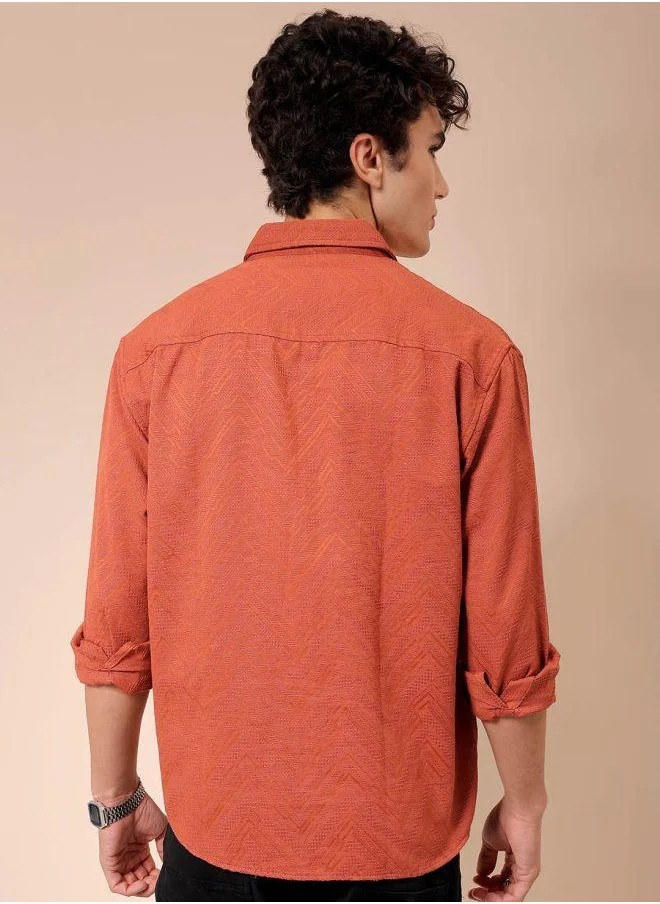 شركة المرآب الهندية Men Relaxed Fit Solid Full Sleeves Cutaway Collar Resort Wear Shirt