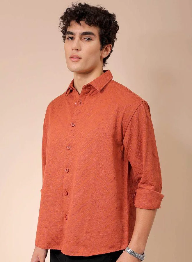 شركة المرآب الهندية Men Relaxed Fit Solid Full Sleeves Cutaway Collar Resort Wear Shirt