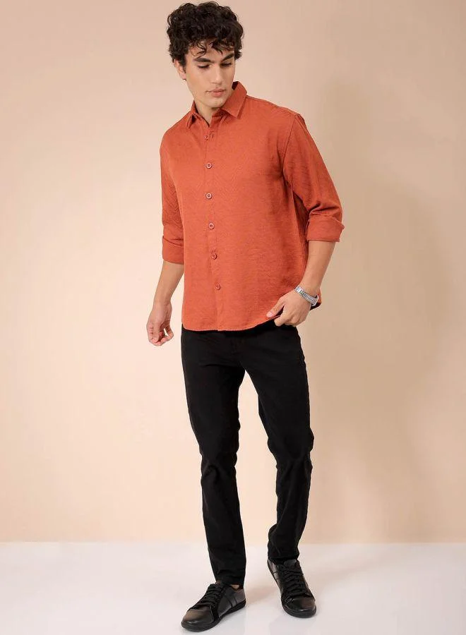 شركة المرآب الهندية Men Relaxed Fit Solid Full Sleeves Cutaway Collar Resort Wear Shirt