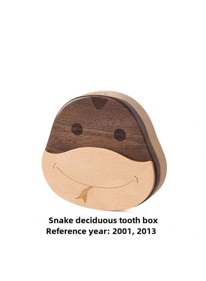 Mu Mu Zodiac Teeth Box Children's Solid Wood Teeth Storage Box For Boys And Girls Preservation Fetal Hair Commemorative Teeth Replacement Collection Box-Color:Zodiac Snake Deciduous Tooth Box  - Image 1