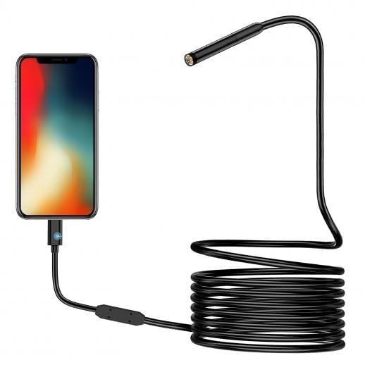Generic HD Endoscope Camera Flexible IP67 Waterproof Inspection 6 LED Borescope with 5M Cable 5.5mm 7mm for Android, PC & Notebook, with OTG App USB Camera Indoor (Black)  - Image 1