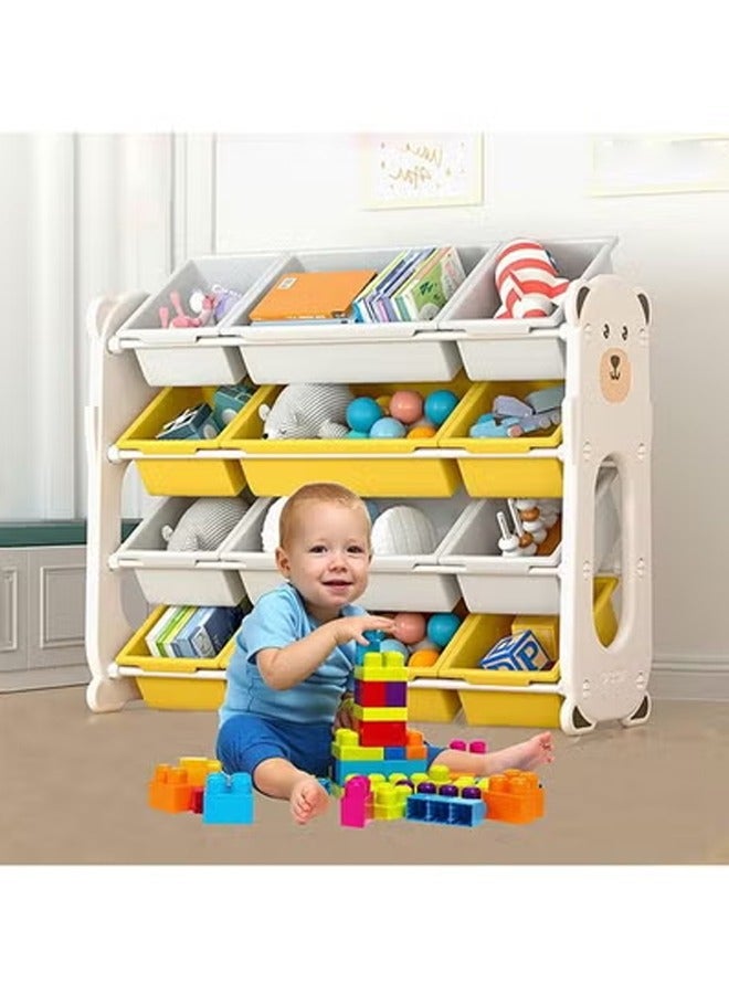 Beauenty Kids Toy Storage Rack  Removable Kids Toy Storage Organizer With 12 Plastic Bins  Toy Rack With Bins For Children’s Room 84.5 x 35.5 x 86.5cm - Image 2