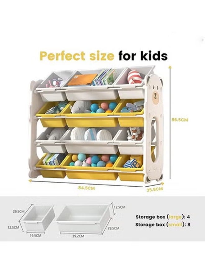 Beauenty Kids Toy Storage Rack  Removable Kids Toy Storage Organizer With 12 Plastic Bins  Toy Rack With Bins For Children’s Room 84.5 x 35.5 x 86.5cm - Image 3