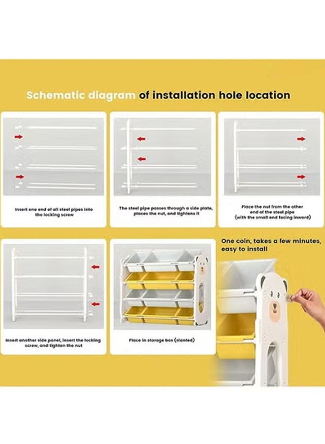 Beauenty Kids Toy Storage Rack  Removable Kids Toy Storage Organizer With 12 Plastic Bins  Toy Rack With Bins For Children’s Room 84.5 x 35.5 x 86.5cm - Image 5
