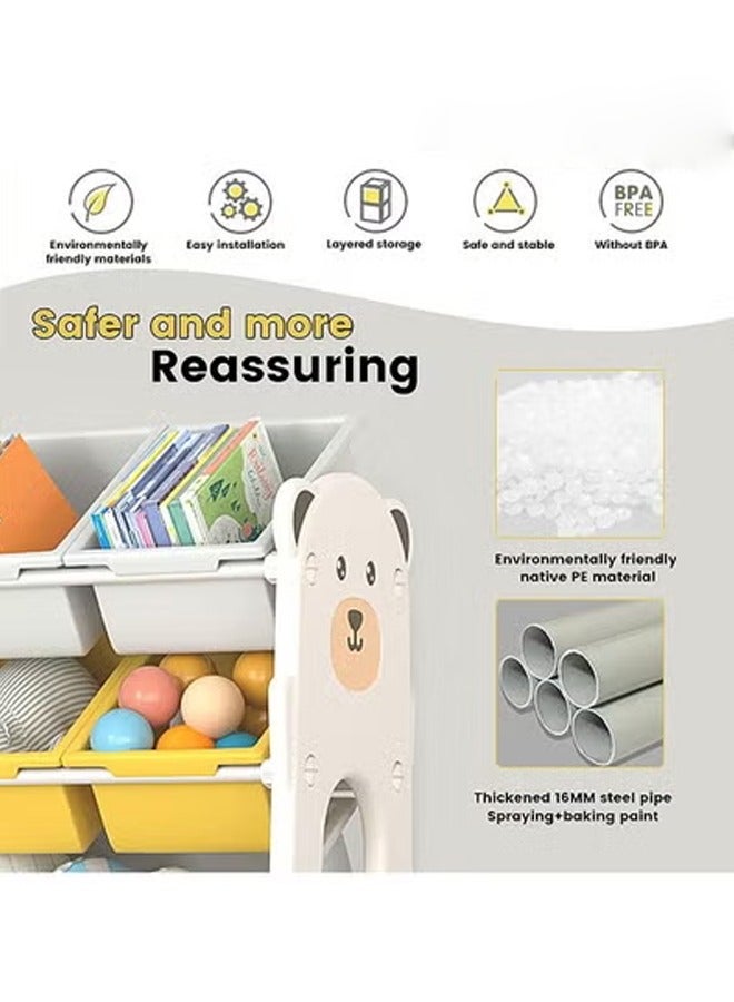 Beauenty Kids Toy Storage Rack  Removable Kids Toy Storage Organizer With 12 Plastic Bins  Toy Rack With Bins For Children’s Room 84.5 x 35.5 x 86.5cm - Image 4
