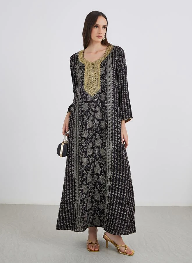 Maxim Creation Maxim Creation Golden Jari Thread V Neck Jalabiya