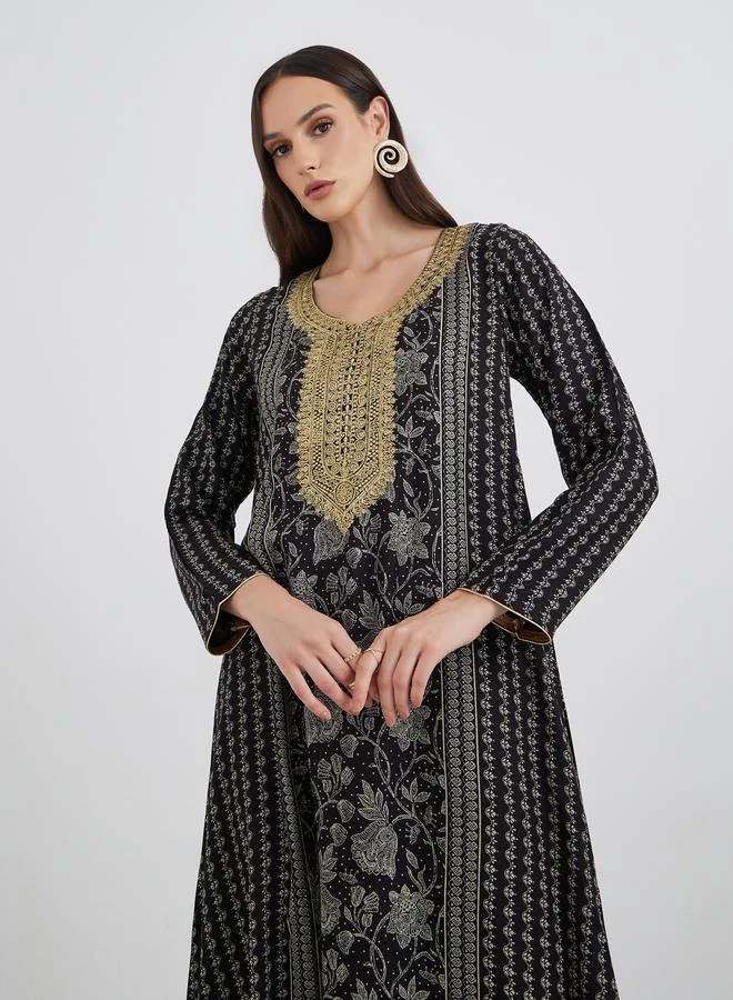 Maxim Creation Maxim Creation Golden Jari Thread V Neck Jalabiya