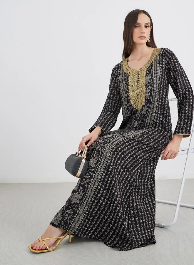 Maxim Creation Maxim Creation Golden Jari Thread V Neck Jalabiya
