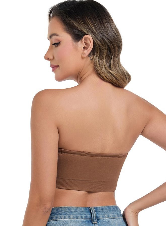 ANGOOL Strapless Bras for Women Wirefree Non-Slip Tube Top Invisible Bralette Seamless Padded Bandeau Bra, Brown, M - Image 3