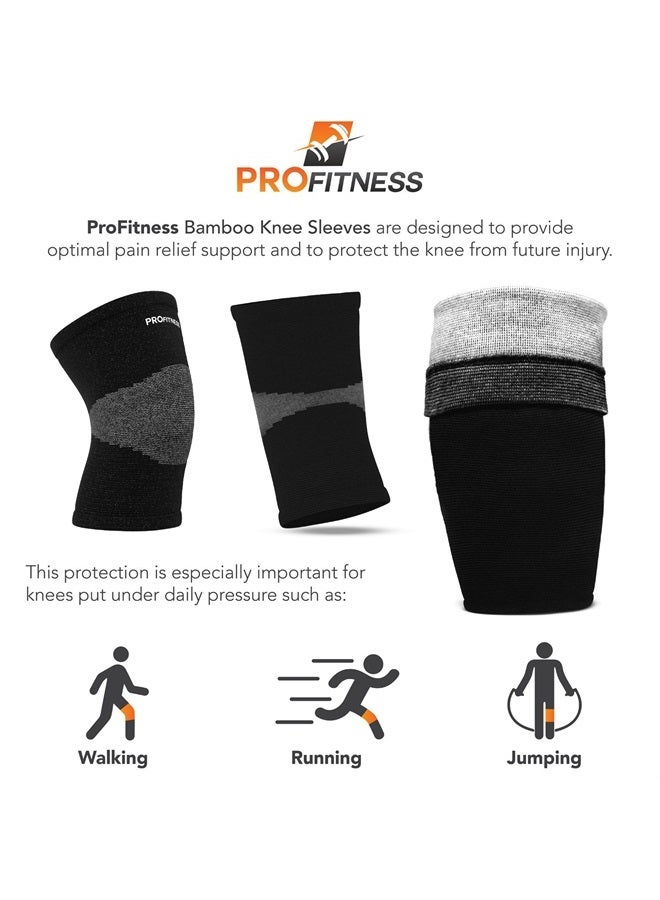 ProFitness Bamboo Fabric Knee Sleeves (One Pair) Knee Support For Joint Pain & Arthritis Pain Relief – Effective Support for Running, Pain Management, Arthritis Pain, Post Surgery Recovery (Large, Bla - Image 1
