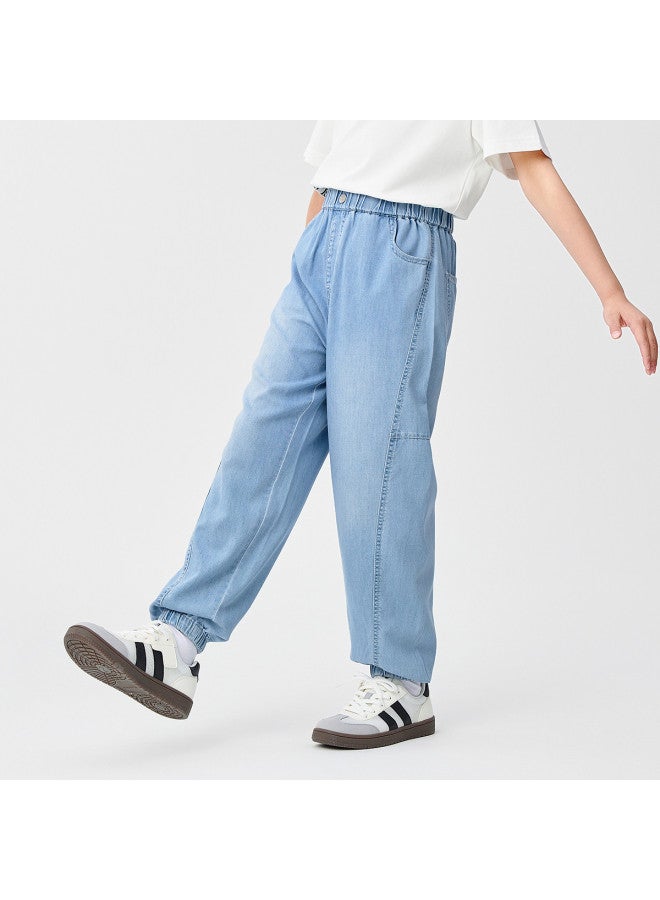 Balabala Kids Boys Pants Children's Jeans Summer Outfit Large Size Cool & Antibacterial Slim-fit Denim Pants - Image 3