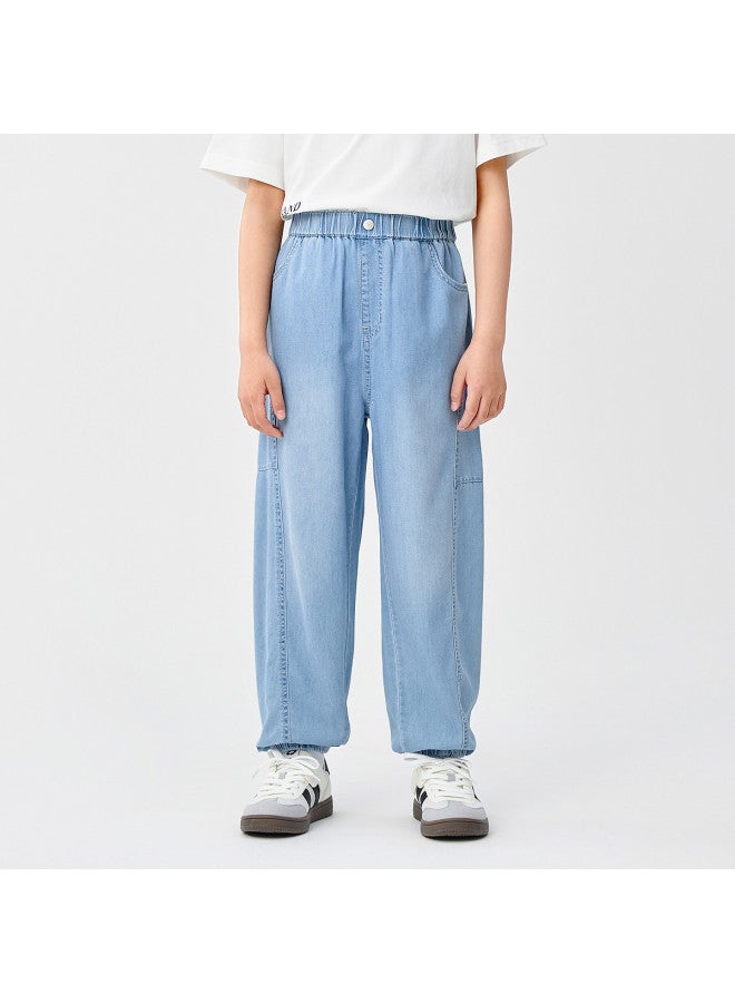 Balabala Kids Boys Pants Children's Jeans Summer Outfit Large Size Cool & Antibacterial Slim-fit Denim Pants - Image 2