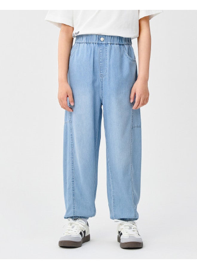 Balabala Kids Boys Pants Children's Jeans Summer Outfit Large Size Cool & Antibacterial Slim-fit Denim Pants - Image 1