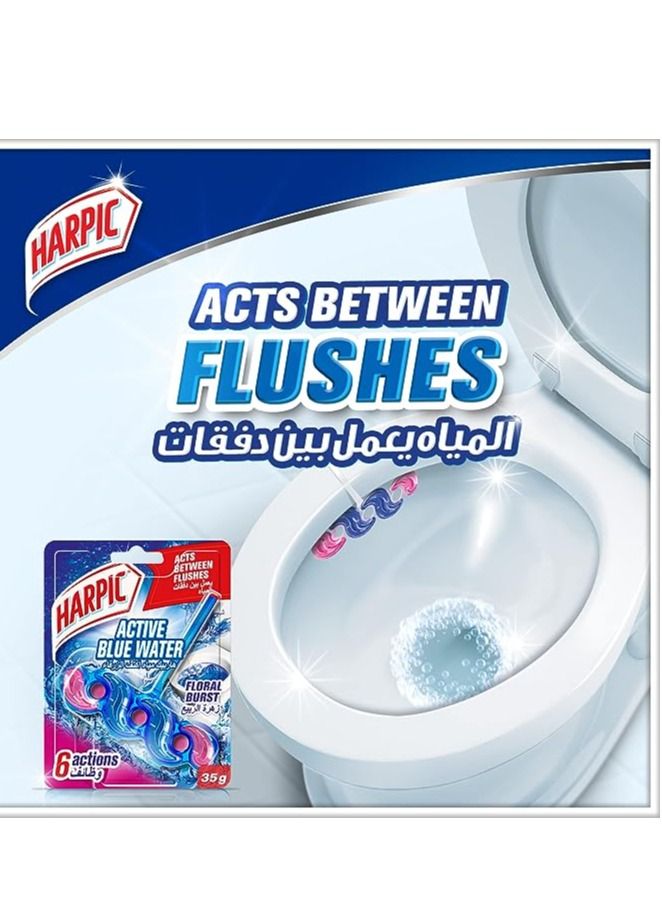 Harpic Active Blue Water Floral Burst Toilet Cleaner Rim Block Freshener Blue 35grams - Image 2