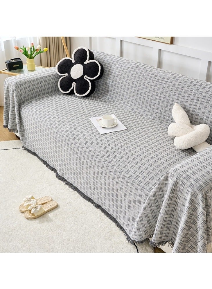 Multi-purpose Sofa Cover Elegant Non-Slip Reversible Sofa Slipcovers Decorative Blanket for Sofa Nordic Style Sofa Cover with Decorative Fringes Scratch-Resistant Throws Chenille Throws for Sofas Large Four Seasons Sofa Throws High Density Sofa Cover Sofa Protector (Grey)
