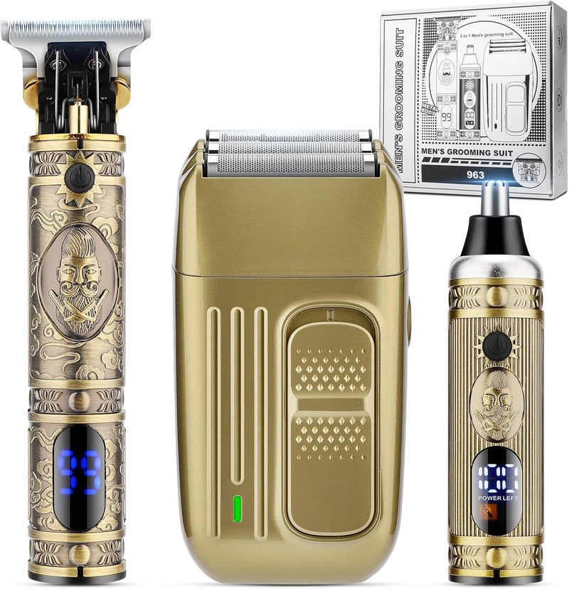 Hair Clippers for MenProfessional Cordless Barber Trimmer SetNose and Ear Hair Trimmer with Razor Replacement HeadUSB Rechargeable Hair Cutting Grooming KitLED Display Gold1