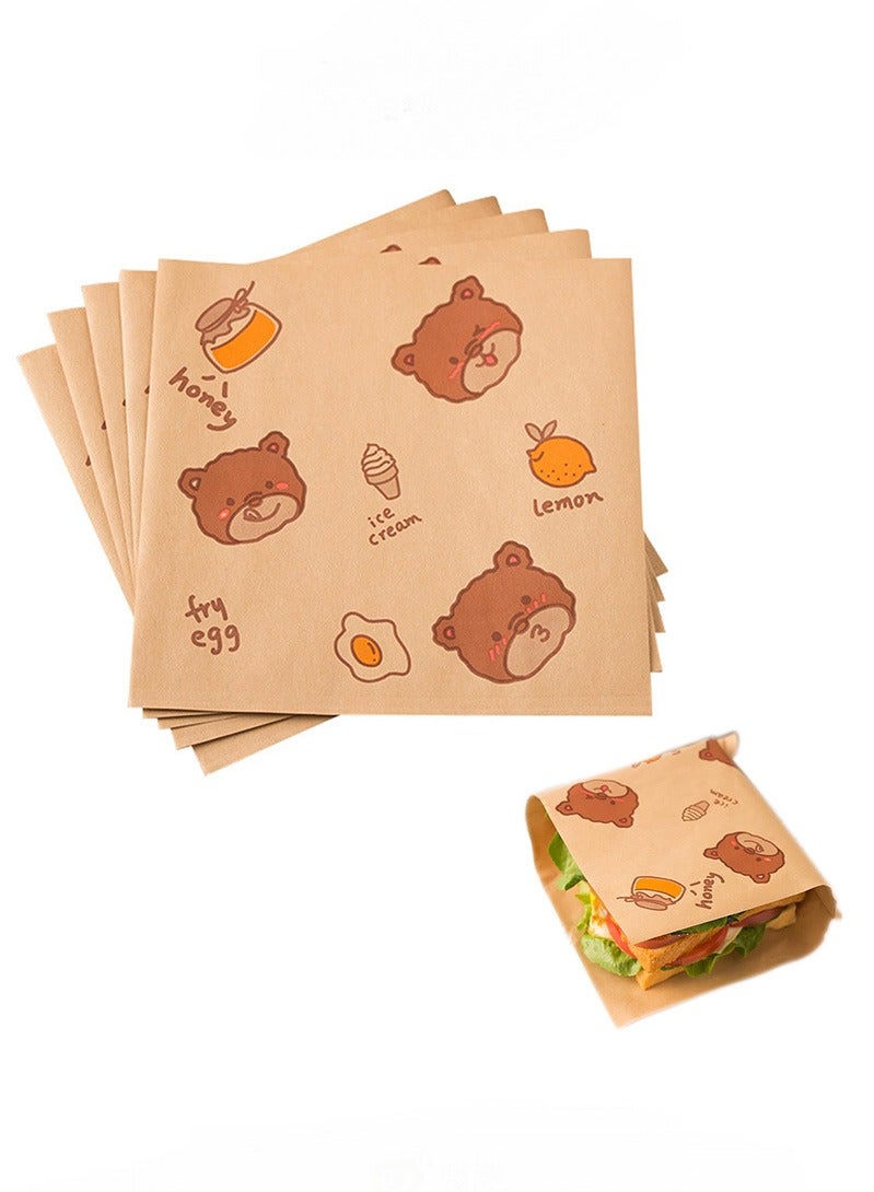100 pieces paper 7x7 inch flat kraft paper wrapping paper, snack cookie bun burger wrapping paper sandwich bag, lunch bag, kraft paper bag, recyclable kitchen paper, snack cookie bun burger wrapping paper  - Image 1