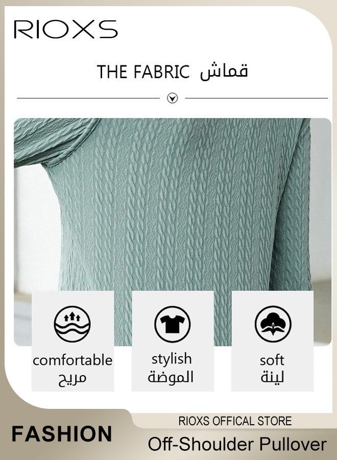 RIOXS Women's Casual Long Sleeve Blouse Round Neck Off-Shoulder Pullover Shirt Soft and Comfortable Top for Fall - Image 5