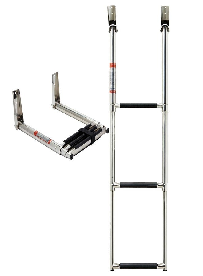 Manifish 3 Step Stainless Steel Boat Boarding Ladder, Telescoping Transom Swim Ladder with Anti-Slippery Vinyl Coating - Safe & Easy to Install - Image 1