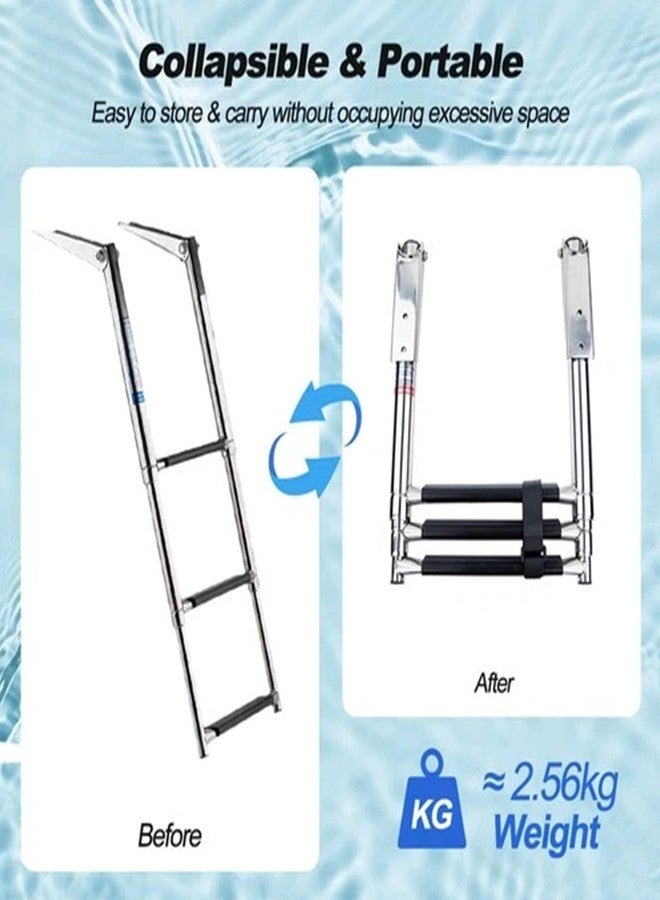 Manifish 3 Step Stainless Steel Boat Boarding Ladder, Telescoping Transom Swim Ladder with Anti-Slippery Vinyl Coating - Safe & Easy to Install - Image 2
