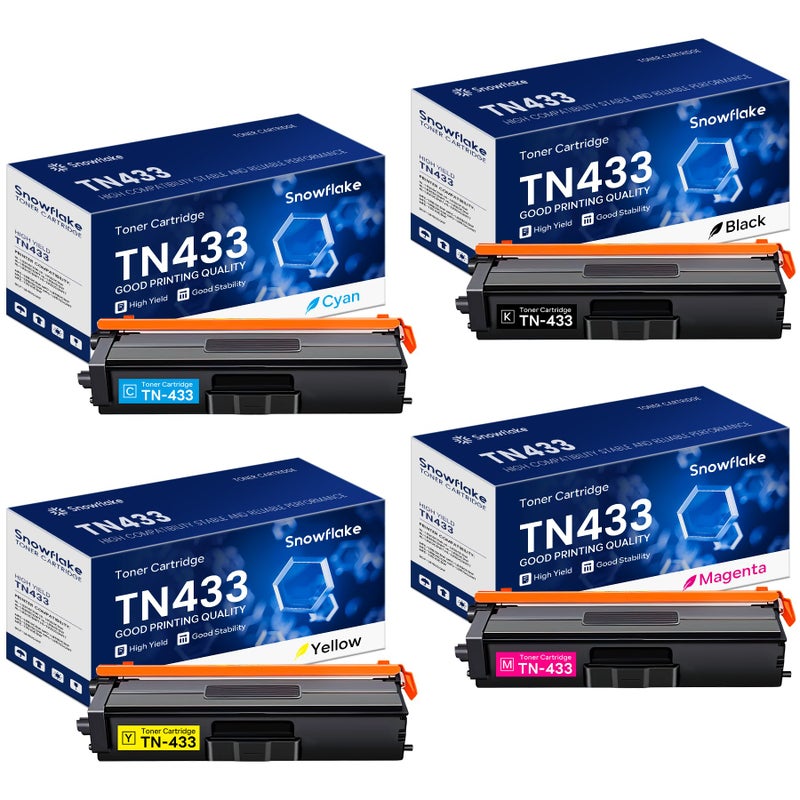 TN433 TN433 Toner Cartridge Set 4 Pack Compatible TN433BK TN433C TN433M TN433Y Replacement for Brother TN433 TN433 TN 433 MFCL8900CDW HLL8360CDW MFCL8610CDW Printer