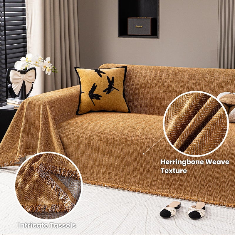 Nobildonna Chenille Couch Cover for Sofa Cover Washable Pet Scratch Couch Covers Tassel Sofa Slipcover for 2 Cushion Couch Furniture Protector Couch Cover Blanket for Living Room,Clay Brown 71"x118" - Image 3