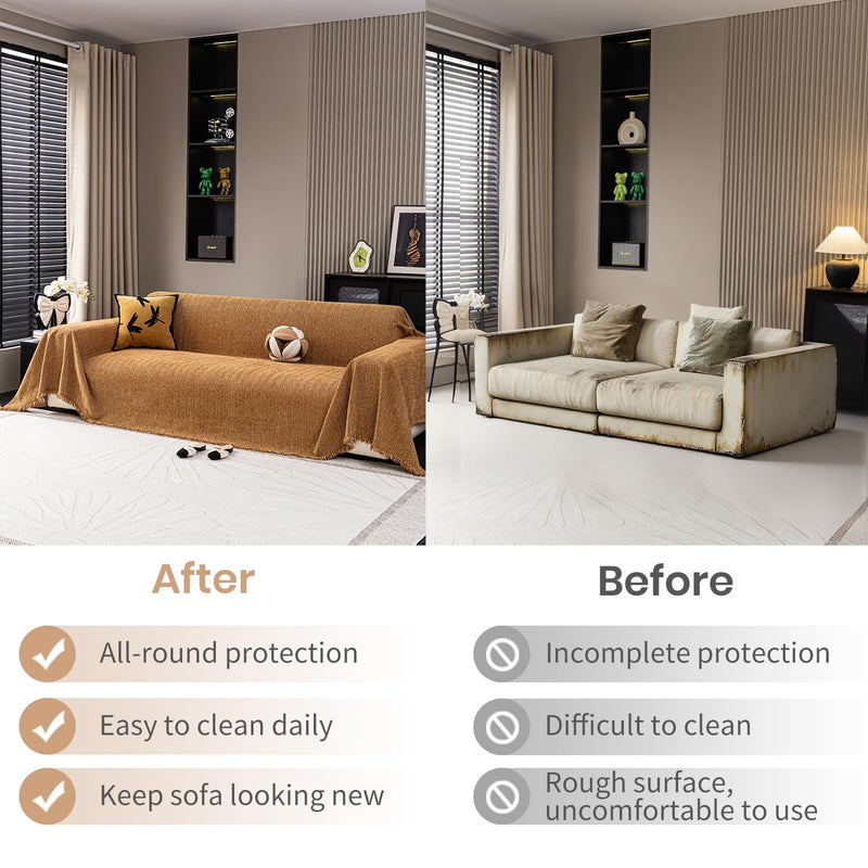 Nobildonna Chenille Couch Cover for Sofa Cover Washable Pet Scratch Couch Covers Tassel Sofa Slipcover for 2 Cushion Couch Furniture Protector Couch Cover Blanket for Living Room,Clay Brown 71"x118" - Image 5