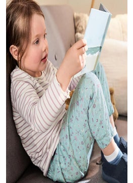 Kid Girls Floral Print Pull,on Pants, Aqua