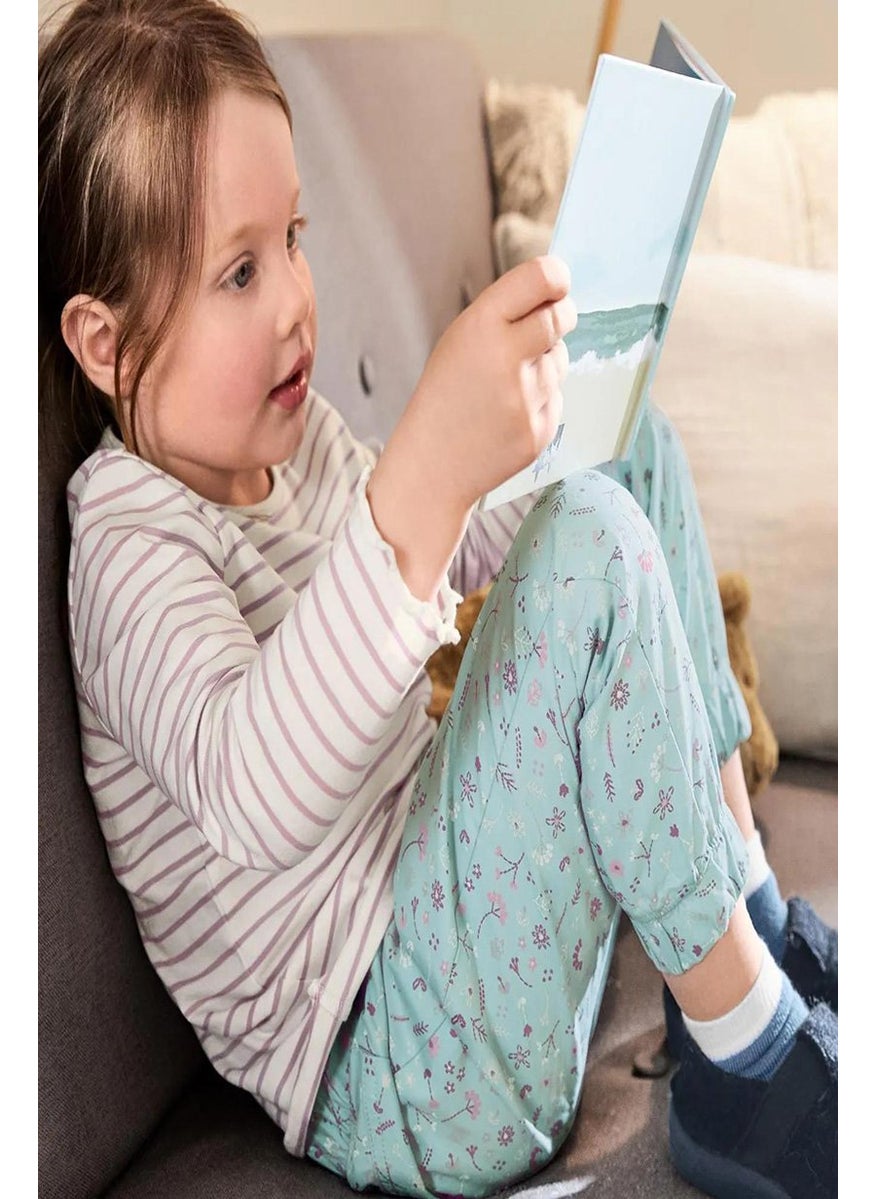 Tchibo - Kid Girls Floral Print Pull,on Pants, Aqua - Image 1