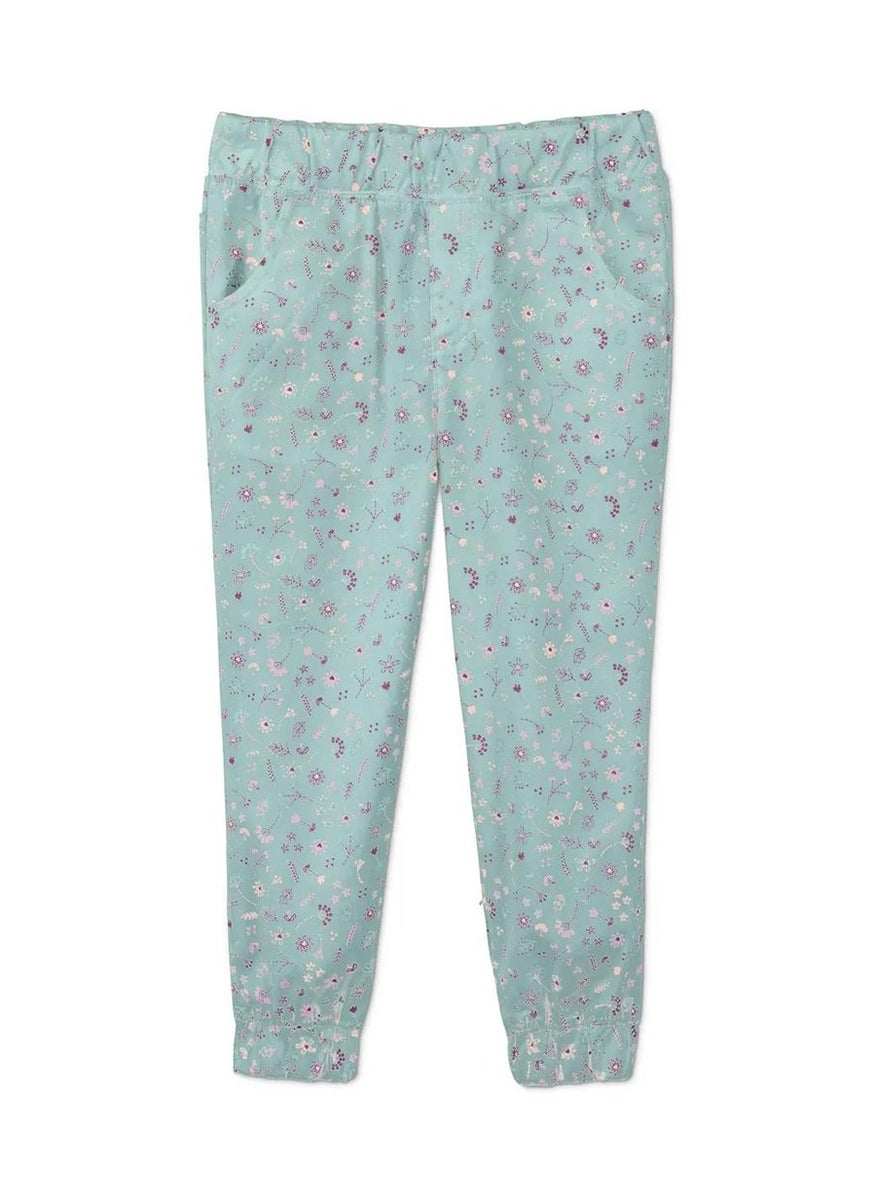 Tchibo - Kid Girls Floral Print Pull,on Pants, Aqua - Image 1